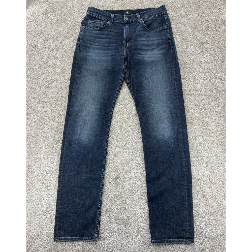 7 For All Mankind Slimmy Jeans Mens 33x34 Blue Dark Indigo Wash Slim Leg Stretch